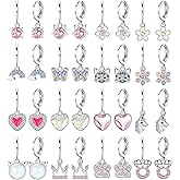 BESTEEL 16Pairs Hypoallergenic Earrings for Girls Women Stainless Surgical Steel Huggie Hoop Earring Set for Sensitive Ears Cute Dangle Pink Kids Toddler Jewelry with Charm Age: over 4 years old