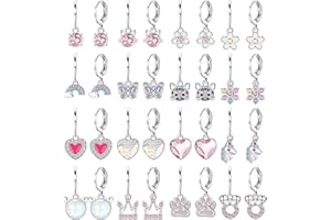 BESTEEL 16Pairs Hypoallergenic Earrings for Girls Women Stainless Surgical Steel Huggie Hoop Earring Set for Sensitive Ears Cute Dangle Pink Kids Toddler Jewelry with Charm Age: over 4 years old