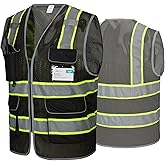 COOLJOB 9 Pockets Reflective Mesh Safety Vest for Men, Hi-vis Work Vest for Construction, Class 2 ANSI Standard, Black Yellow
