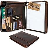Leather Portfolio for Men, Portfolio Organizer with Zipper for Men Women, Leather Padfolios Business Resume Legal Pad Notebook Binder for A4/Pad (Brown)