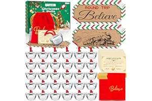 QAUYETM 12 Sets Christmas Polar Express 1.8inch Believe Bells Santa Gifts Bulk Christmas Ornament Train Ticket with Tags Red Velvet Bag Christmas Movie Party Favors for Xmas Party Tree Decorations