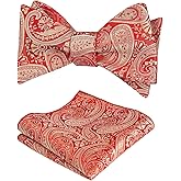 Alizeal Mens 2pcs Paisley Jacquard Tuxedo Self Tied Bow Tie with Pocket Square Set