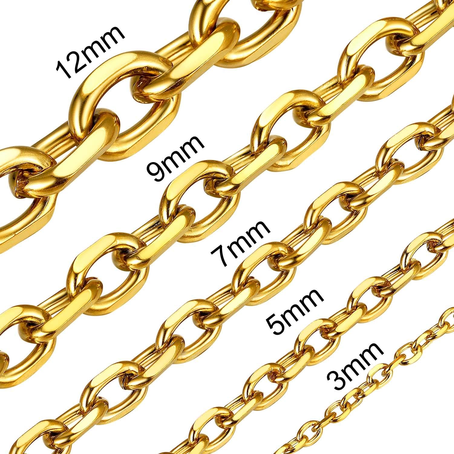 ChainsHouse Stainless Steel Cable Chain Necklaces for Men Women, 3mm/5mm/7mm/9mm/12mm 18K Gold/Black Plated Mens Cable Link Chains, 18"-30" Length - Send Gift Box