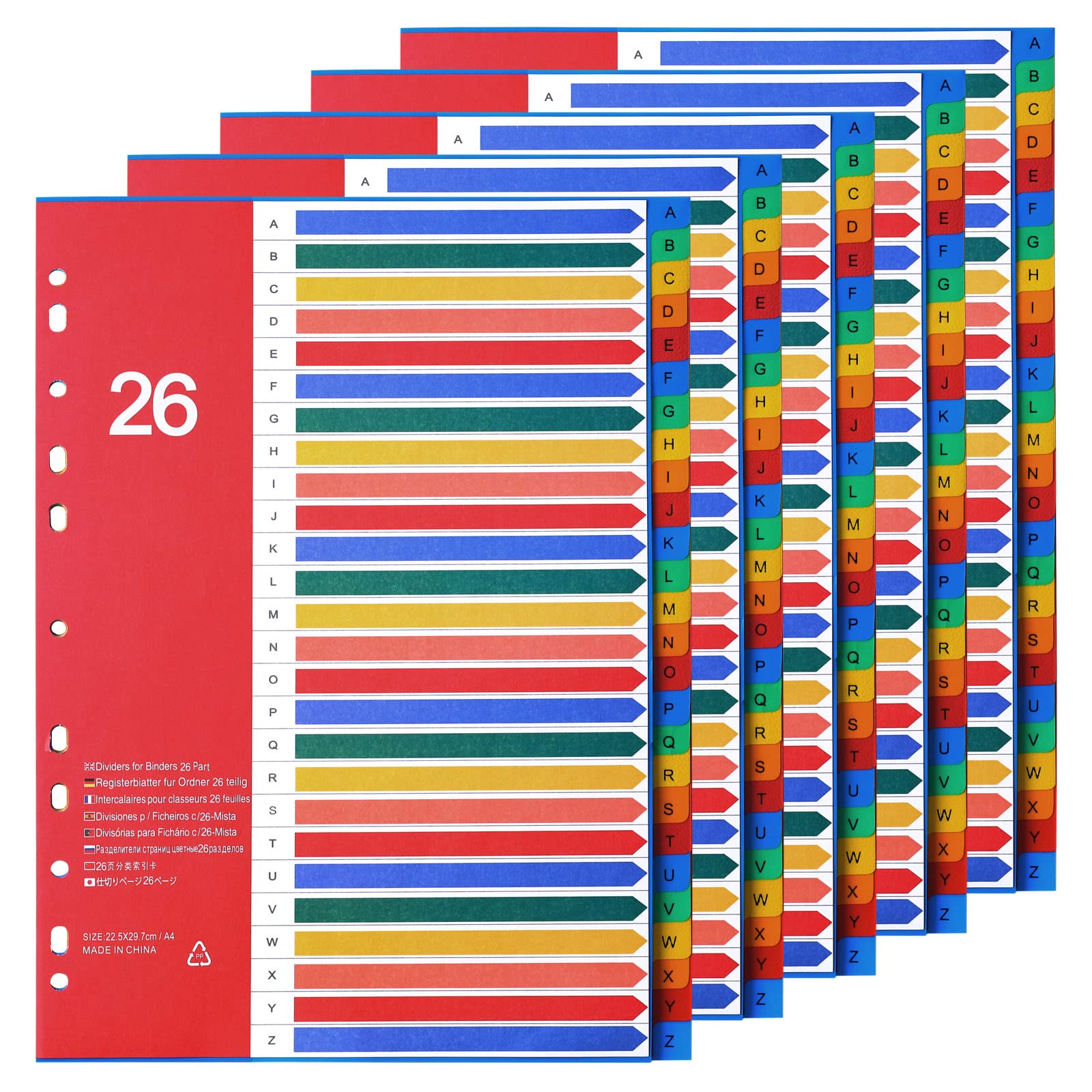 Srvnpioy A4 File Dividers 26-Part, 5 Pack, Letter A-Z Dividers for Lever Arch Files, Plastic Binder Dividers A4 for Office School