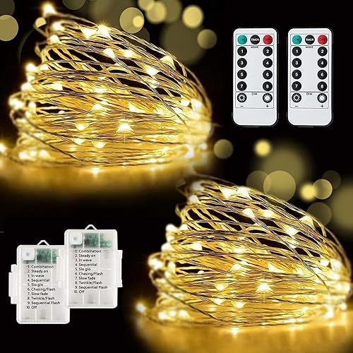 Knayis 2 Pack Fairy Lights,Total 240LED/80FT Fairy Lights Battery Operated with Remote,8 Modes Waterproof Battery String Lights for Indoor/Outdoor Bedroom,Party,Christmas,Tree Decorations(Warm White)