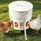 Meyoppm 30lbs Metal Chicken Feeder, 12-Port No-Waste Poultry Feeder | Adjustable Height, with Powder-Coated Rust-Proof Finish , Ideal for Chickens Ducks Geese, Backyard Farms, Jade White