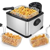 Secura 4 Liters / 17-Cup Stainless-Steel 1700-Watt Electric Deep Fryer with Timer Free Extra Odor Filter, Triple Basket, 4.5 Quarts, Silver