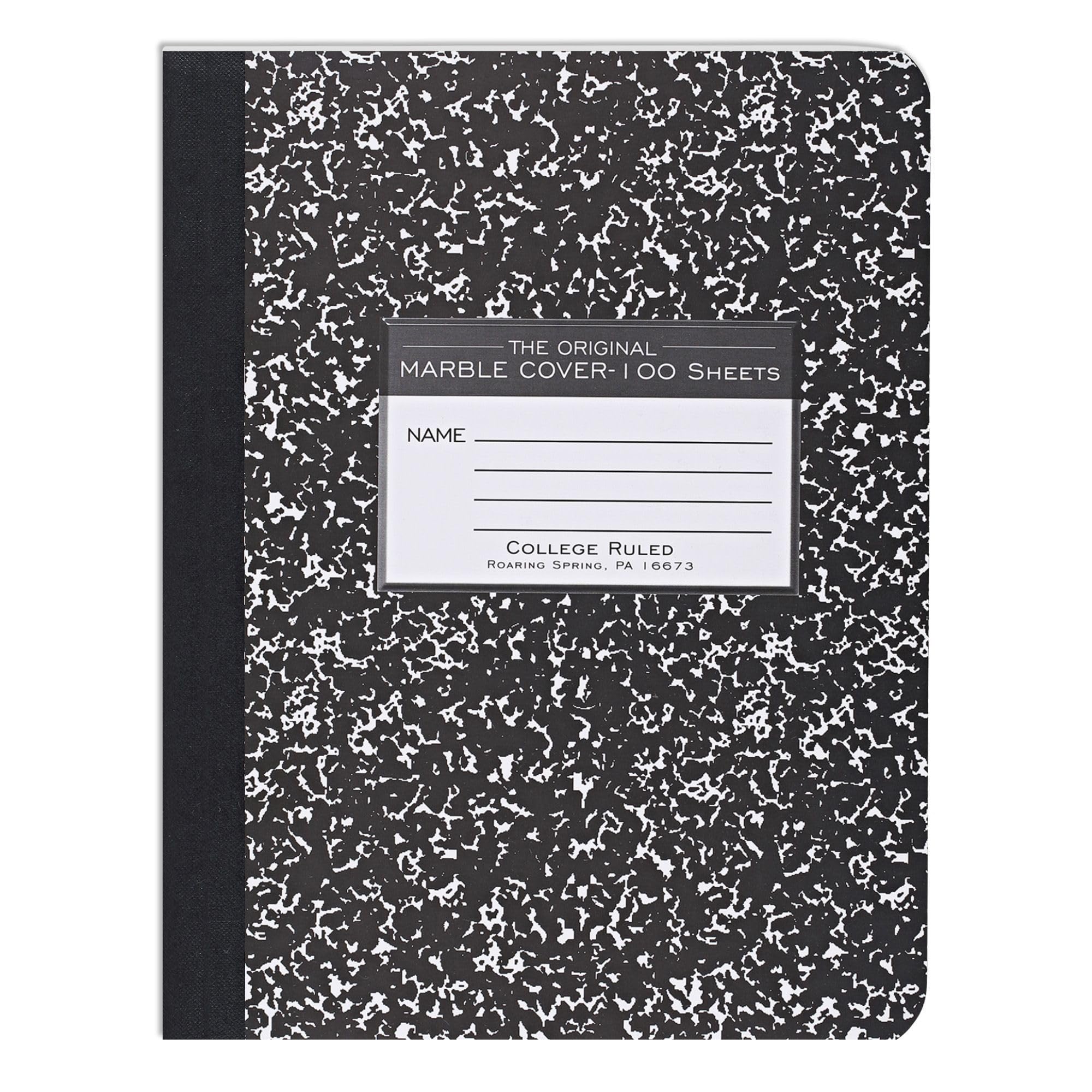 ROARING SPRING Hard Cover Composition Notebook, Black Marble Comp Book, 9.75″ x 7.5″, College-Ruled with Margin, 100 Sheets (200 Pages), Made in USA