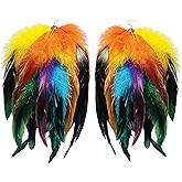 Rainbow Feather Earrings – Pride Boho Statement Jewelry for LGBTQ+ Festival & Parade | Colorful Handmade Dangle Earrings Fashmorous