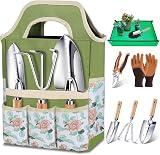 Kynup 7-Piece Garden Tools Set Stainless Steel Wood Handles with Tote view 1