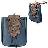 PROCOS Renaissance Belt Pouch Coins Purse Drawstring PU Leather Leaf Medieval Waist Bag for LARP Ren Faire