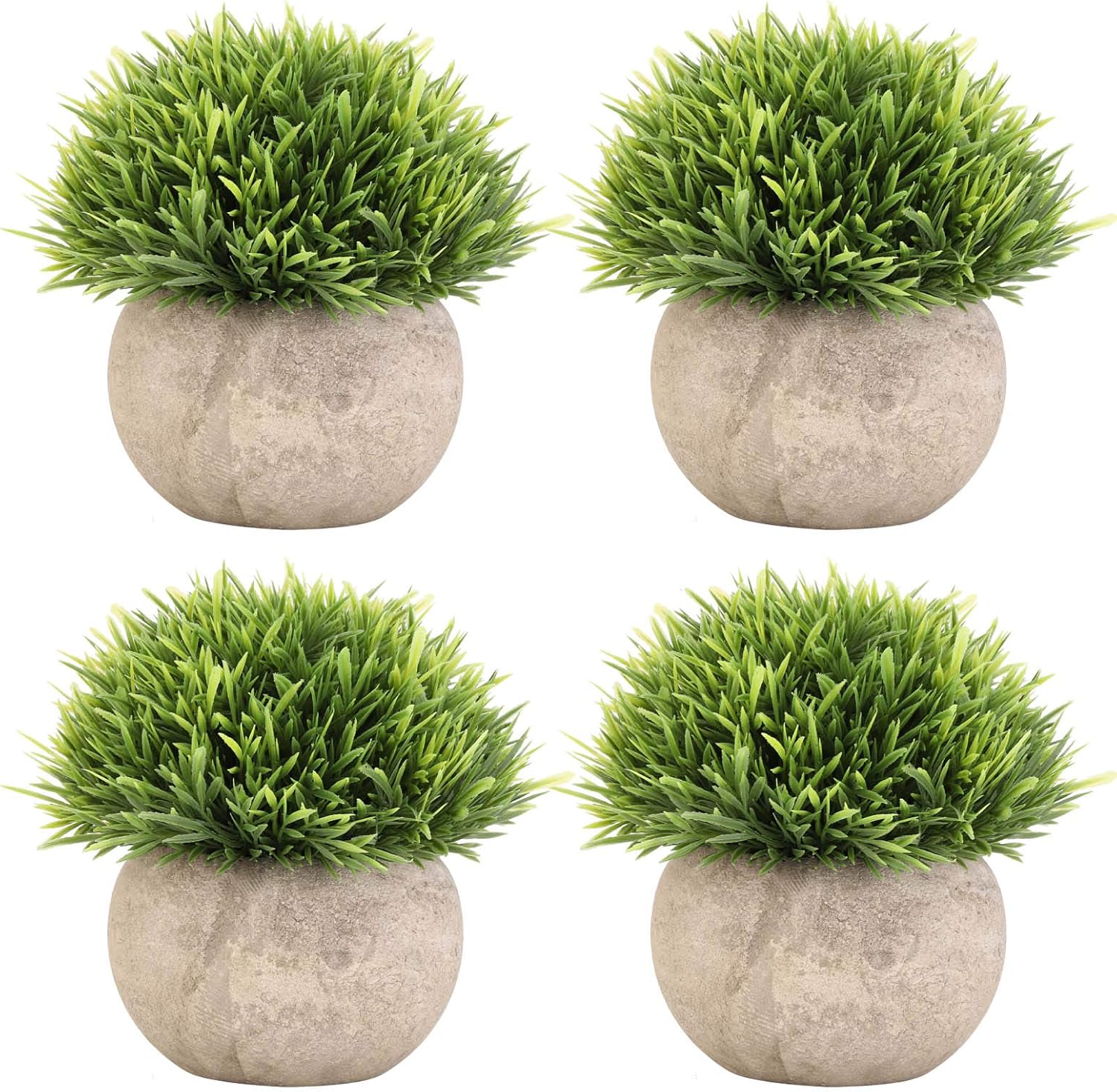 Tecbeauty 4 Pcs Artificial Plants Fake Grass Topiaries Potted Plants for Bathroom Home Office Decor, Green: Kitchen & Dining