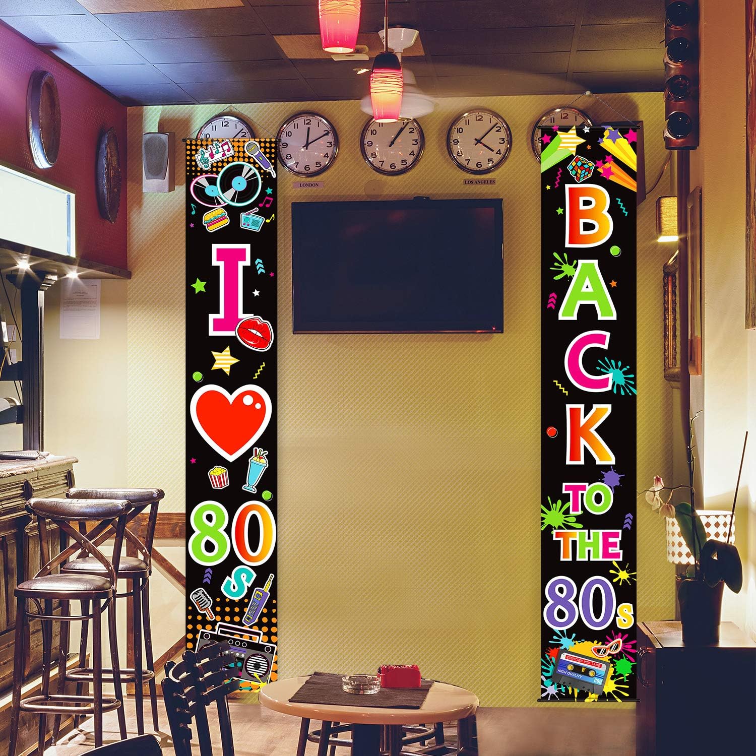 Amazon Com 80s Party Decorations 80s Scene Setters Birthday Banner Backdrop I Love 80s Door Sign 1980s Theme Party Supplies Kitchen Dining