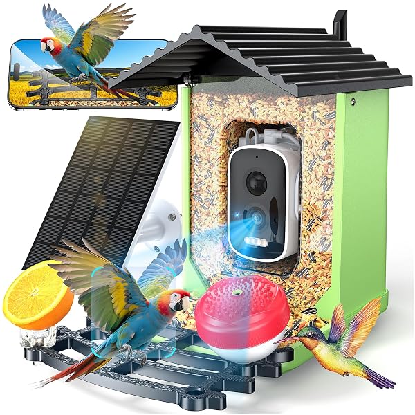 OPOWO BIRD FEEDER WITH CAMERA, 2K HD AI IDENTIFY SMART BIRD HOUSE CAMERA WITH SOLAR POWERED, LIVE VIEW, INSTANT ARRIVAL ALERTS, AUTO CAPTURE VIDEO FOR OUTSIDE, SUPPORTS 2.4GHZ WI-FI ONLY, BRIGHT GREEN