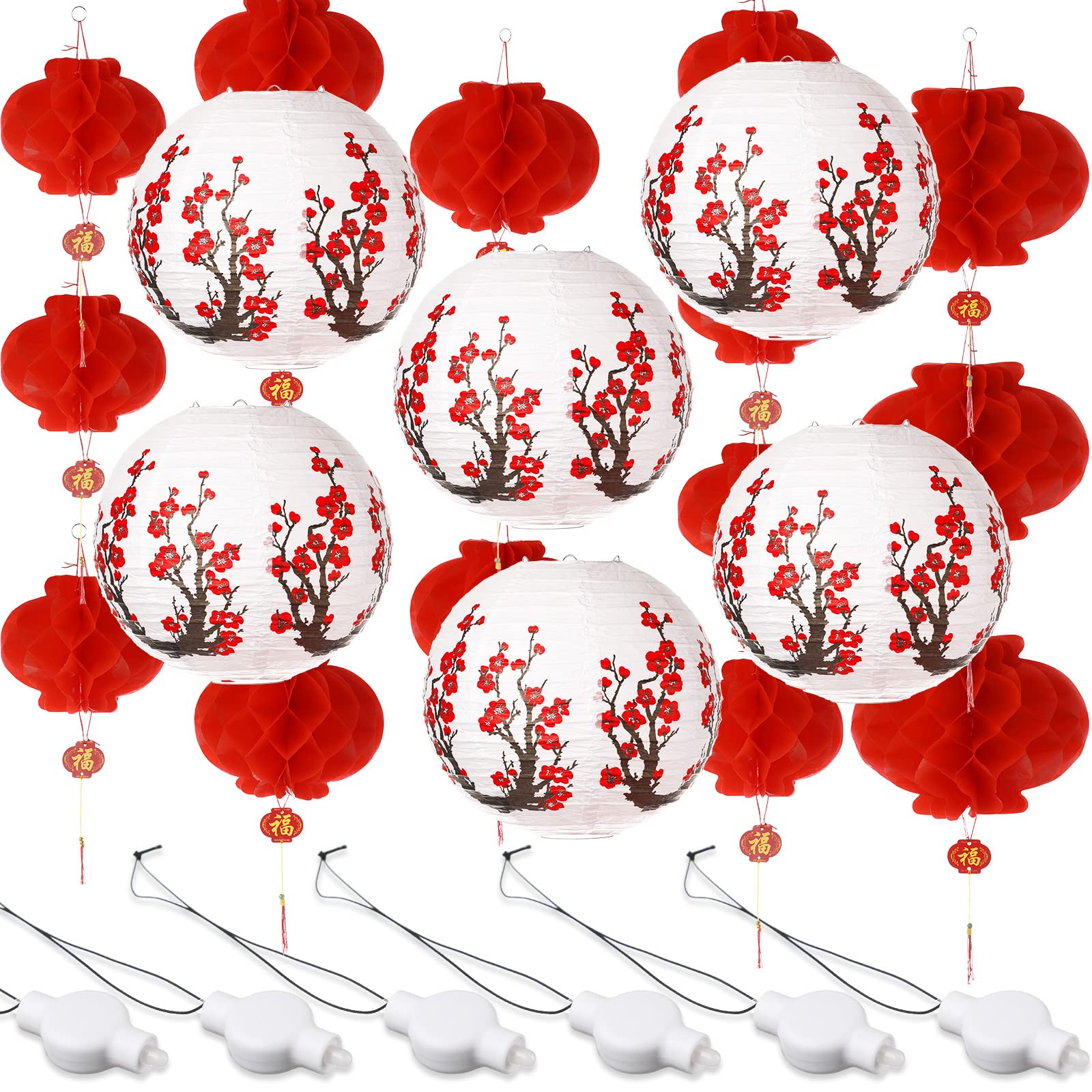 Photo 1 of Tuanse 10 Pcs LED Chinese New Year Lantern Decoration Include Cherry Flower Japanese Red Paper Lanterns LED Hanging Lights for Lunar New Year Spring Festival(12 Inch,Red)