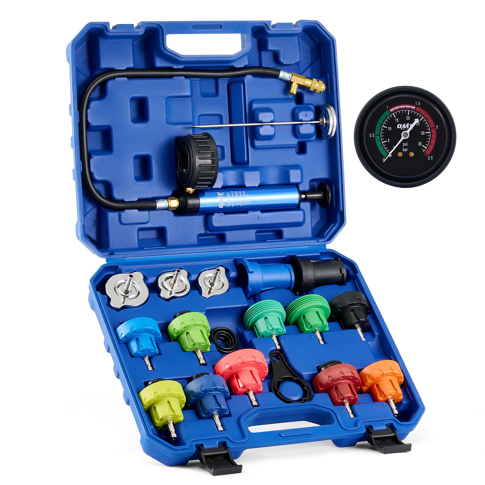 Photo 1 of Orion Motor Tech Coolant Pressure Tester Kit, 19pc Radiator Pressure Tester Kit with 15 Radiator Adapters & Wrench, Cooling System Pressure Tester Kit with Vacuum Pump & Probe Thermometer