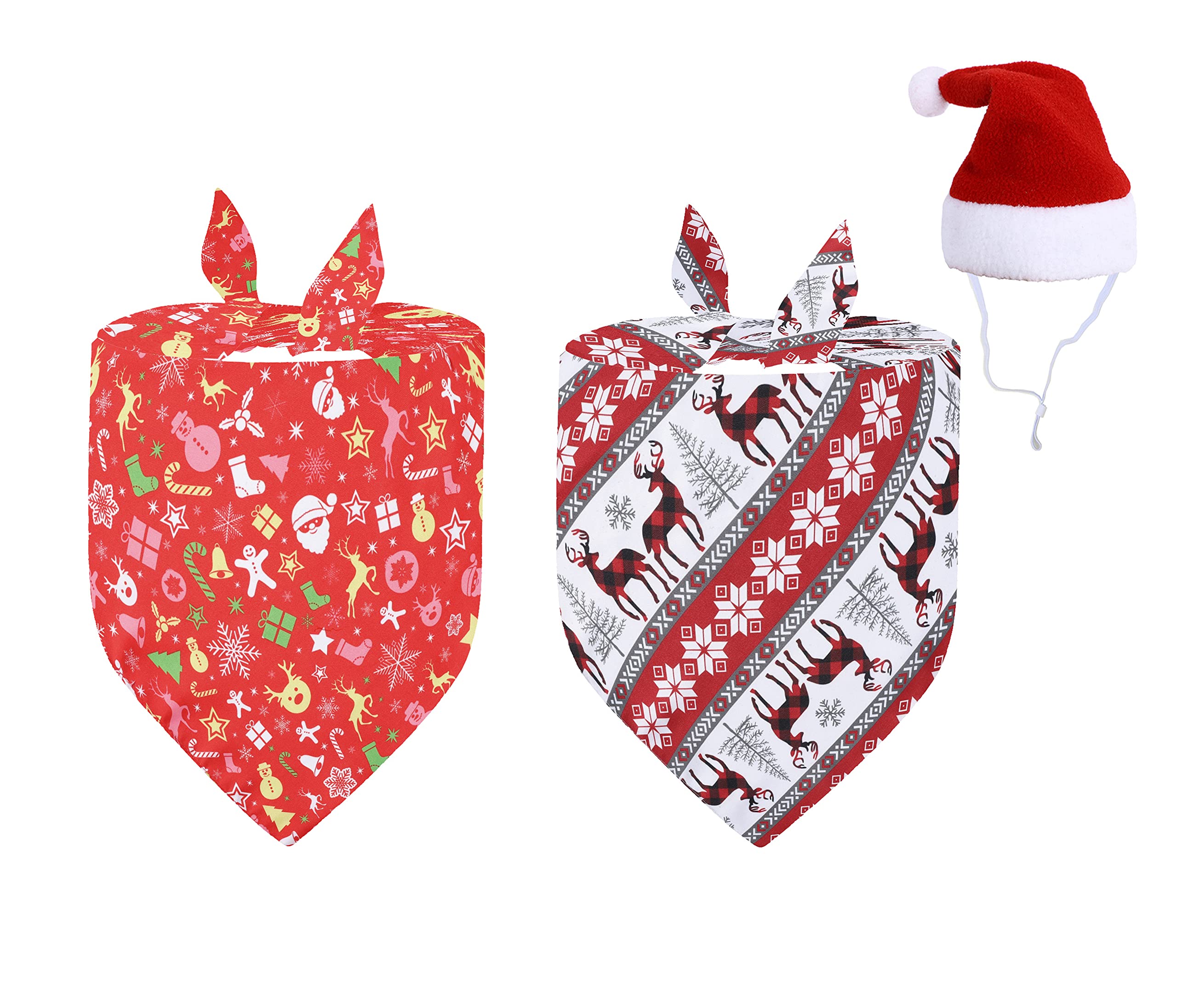 BT Bear Pet Collar, 3PCS Xmas Christmas Dog Bandana Collar Soft Cotton Triangle Bibs Scarfs for Puppy Dogs Cats (Red+ Elk)
