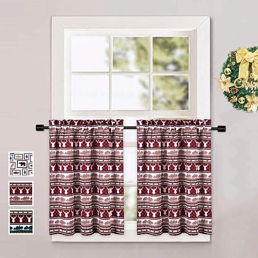 Amazon Com Caromio Cafe Curtains 30 Inch Length Christmas