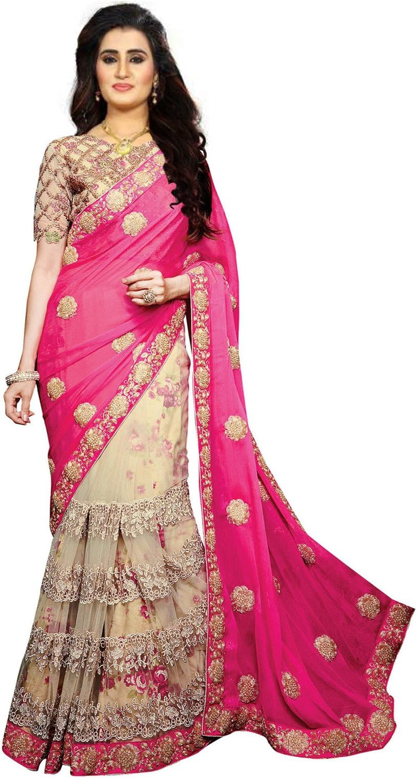 Sareeshop Georgette & Net Saree (Apsarapink-Pink Saree_Pink & Cream)