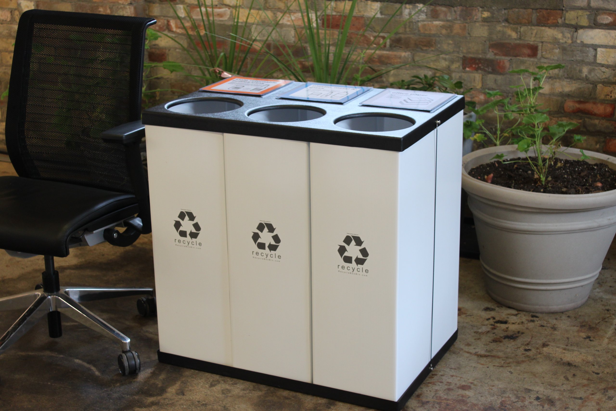 RecycleBoxBin Plastic Light Weight Large Triple Recycling Bin 25 Gallon