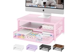 OPNICE Computer Monitor Stand Riser, Desk Organizer with Drawer, Laptop Stand, Office Desk Accessories & Workspace Desktop Organizers Storage for Office Supplies(Pink)