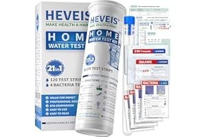 HEVEIS 21-in-1 Home Drinking Water Testing Kit - 120 Strips + 4 Bacteria Tests - Tap and Well Water Test Kit, Easy to Test and Read for Hardness, Lead, Iron, Fluoride, pH, Copper, Bacteria and More（Azure‌）