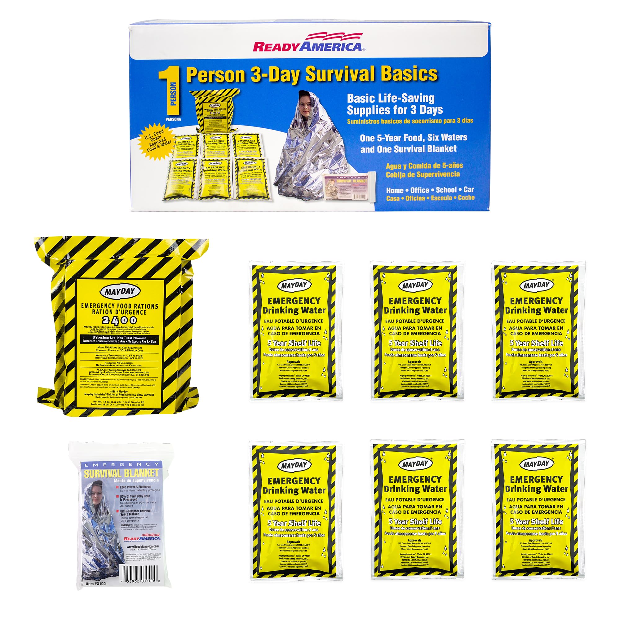 Photo 1 of Ready America The Survival Box, 1-Person, 3-Day Emergency Kit Includes 5 Year Emergency Food, Water, Emergency Blanket Portable Disaster Preparedness Go-Bag for Earthquake, Fire, Flood, Hurricane
