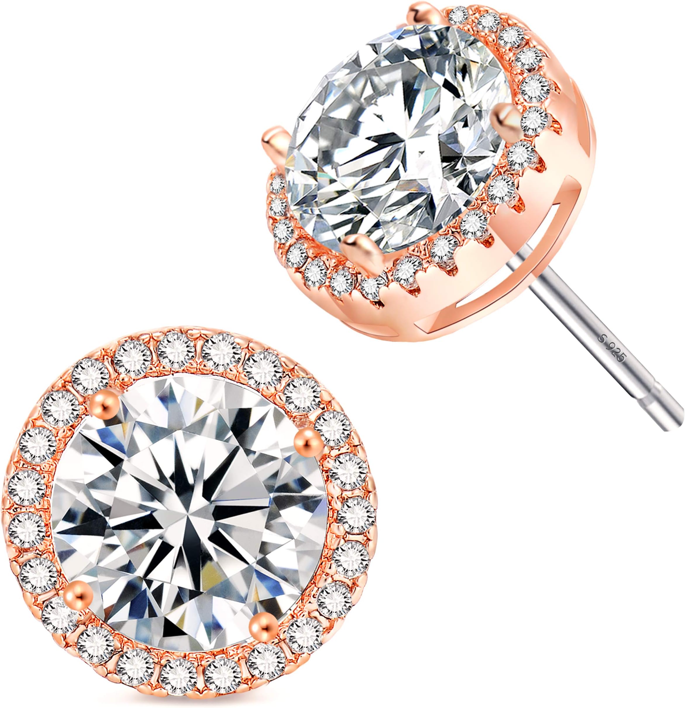 Women's Fashion Earrings - Silver and Rose Gold, Cubic Zirconia and Gift Box, Perfect Gif.