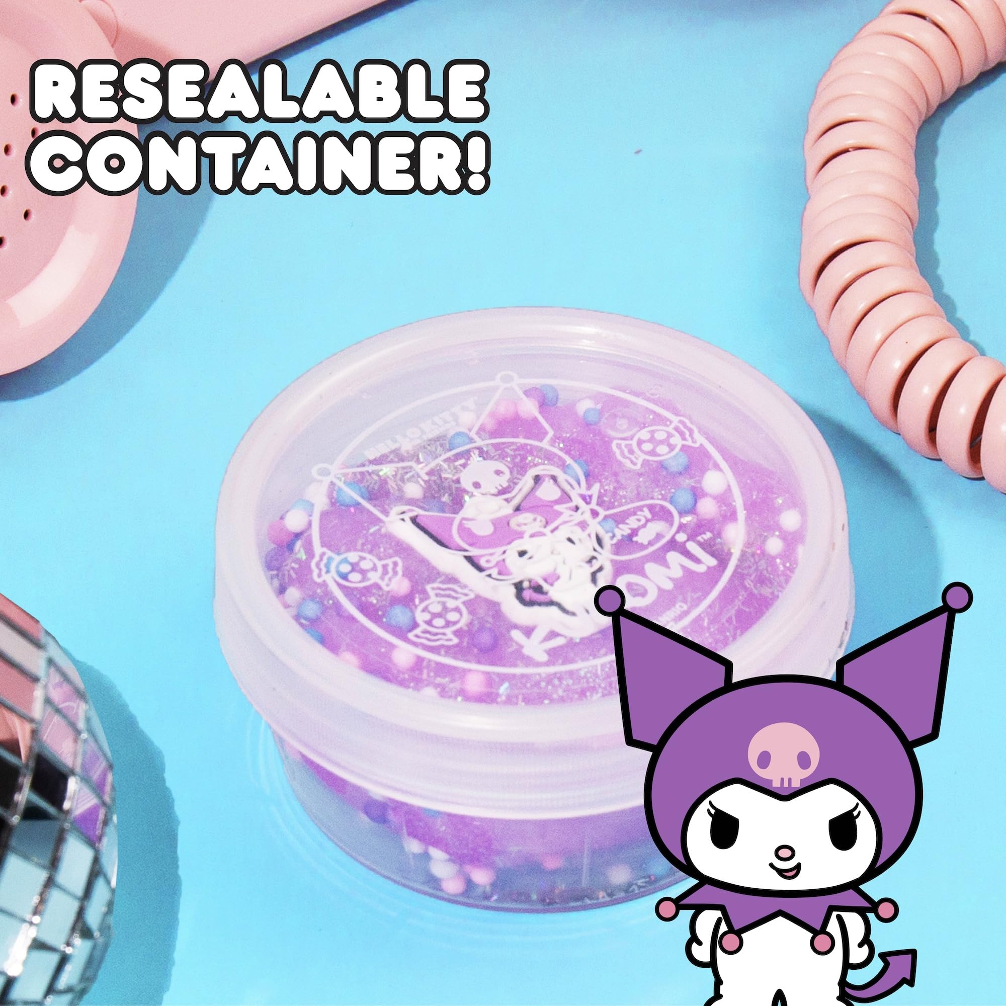 Kuromi SLIMYGLOOP Mix'EMS Slime - Pink Glitter With Collectible Charm, Fun Add-Ins, Hello Kitty - Party Favors for Kids 8-12, Girls Toys Age 6-8, Sanrio Stuff