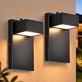 Alighting Dusk to Dawn Modern Outdoor Wall Lights 2-Pack, Black LED Sconces | Hardwired iron body with acrylic shade； 3000K warm glow for porch, garage, patio, entryway; built for outdoor use