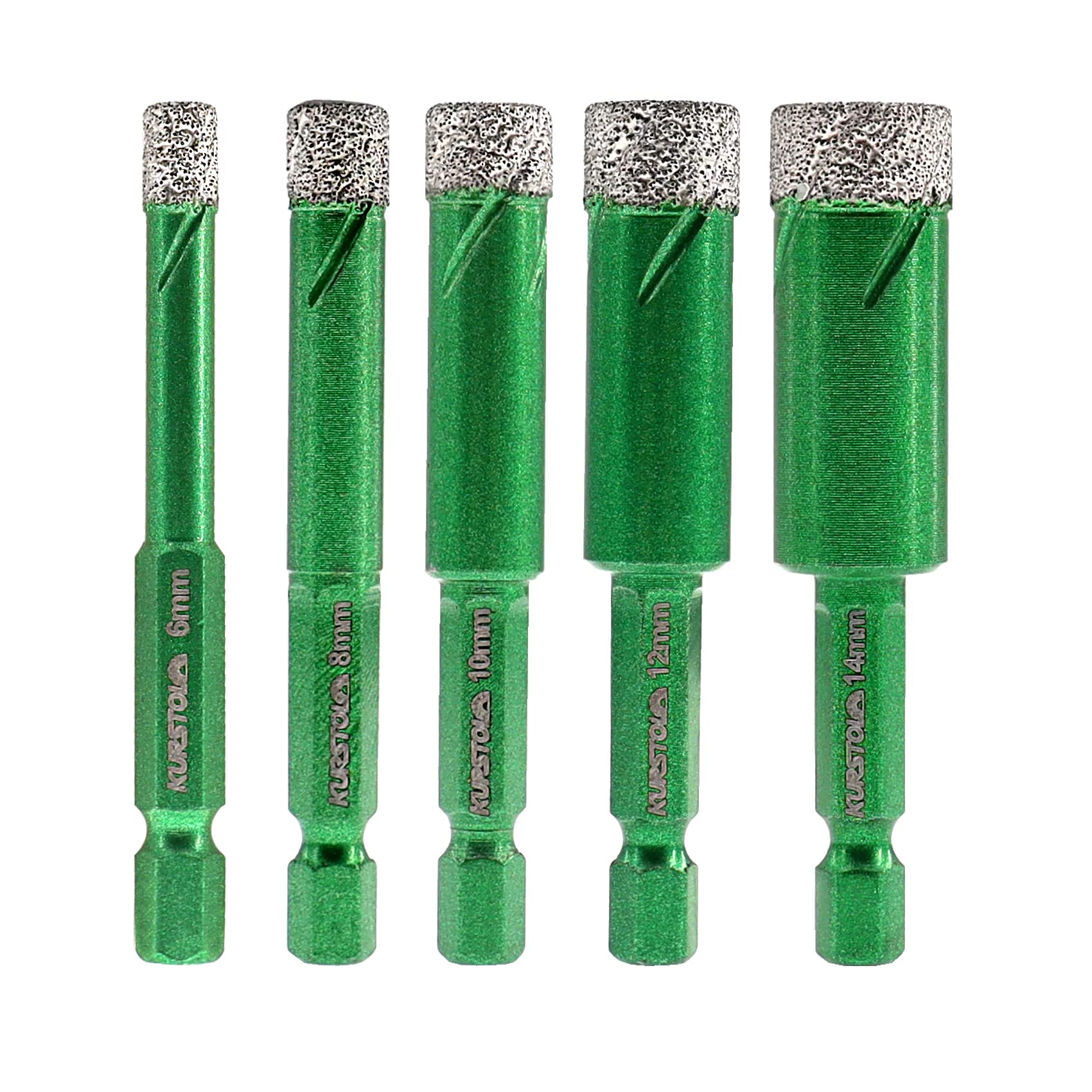 Porcelain Tile Diamond Drill Bits - Dry Diamond Hole Saw Set for Ceramic Marble Granite Stone,Diamond Core Drill Bit Kit Quick Change Shank Fixed on Drills,No.K5(6/8/10/12/14mm)