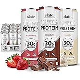 Slate Milk - Ultra Protein Shake - Neapolitan Pack - Chocolate, Vanilla, Strawberry - 30g Protein, 1g Sugar, 130 Calories, 2g