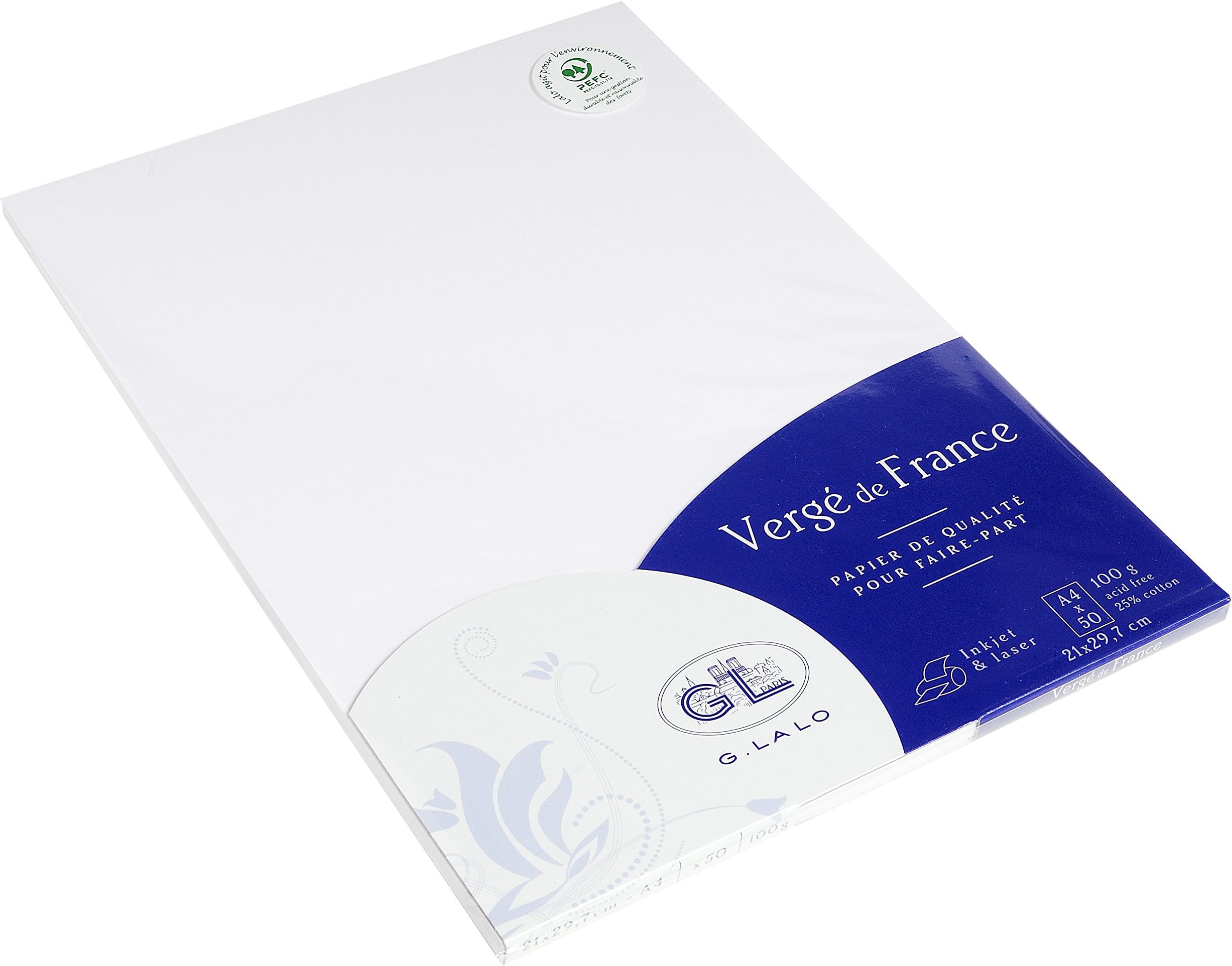 G. Lalo Verge Paper, A4, 100 g - Extra White, 50 Sheets