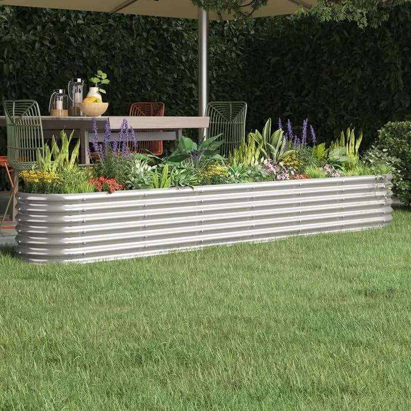 Hochbeet aus Metall 240x60x43 cm - Modulares 9-in-1 Hochbeete-Kit - Rostfreie Hochbeete für Garten aus Premium Zn-Al-Mg Stahl - Min. 20 Jahre Lebensdauer - 43 cm Hoch Gemüsebeet, Silber