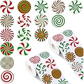 Whaline 1000Pcs Christmas Stickers Roll Candy Theme Decals 16 Designs Red Green Sweet Xmas Adhesive Decorative Round Seal Stickers for Gift Greeting Card Party Supplies
