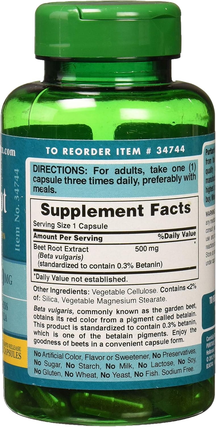 Puritans Pride Beet Root Extract 500mg, 90 Count: Health & Personal Care