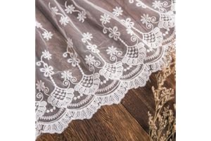 Wiosny 13.8" Width 3Yards Long Inelastic Embroidery Floral Lace Trim Curtain Tablecloth Slipcover Bridal DIY Clothing Accessories DIY Sewing Craft Supply Home Decoration Packaging (White②)