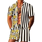 JoZorro Men Hawaiian Shirt Sets Casual Button Down Shirts 2 Piece Luxury Summer Beach Outfits