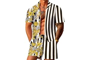 JoZorro Men Hawaiian Shirt Sets Casual Button Down Shirts 2 Piece Luxury Summer Beach Outfits