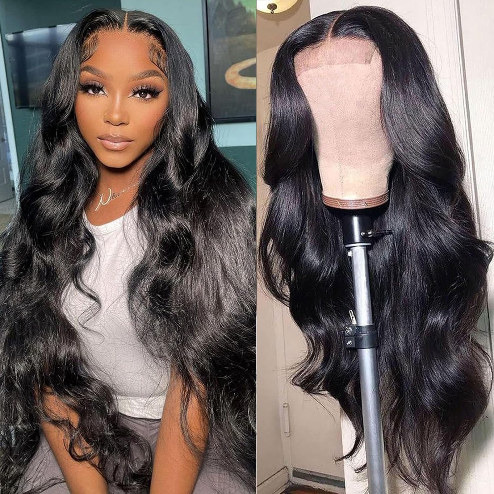 Photo 1 of ZILING 20 Inch Body Wave Wear and Go Glueless Wigs Human Hair Pre Plucked Pre Cut with Baby Hair 200 Density 4x4 Lace Front Closure Wigs for Women