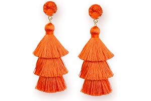 Me&Hz Colorful Layered Tassel Earrings Bohemian Statement Tiered Tassel Big Dangle Drop Earrings for Women Druzy Studs Christmas Mother's Day Gift
