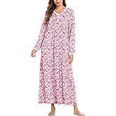 Ekouaer Cotton Nightgowns for Women Long Sleeve Nightgown Full Length Night Gown Soft Comfy Nightdress Button Sleep Shirts