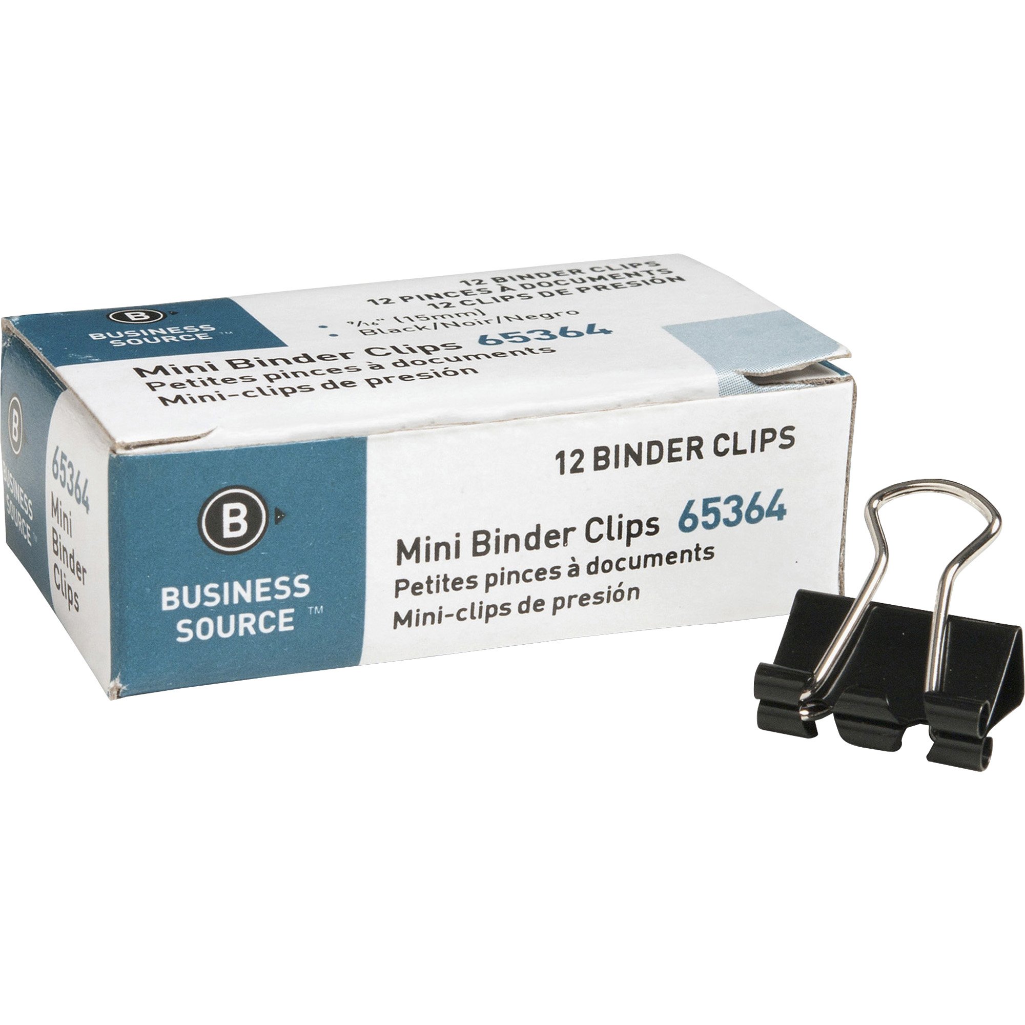 Business Source Mini Binder Clips - Pack of 12 - Black (65364)