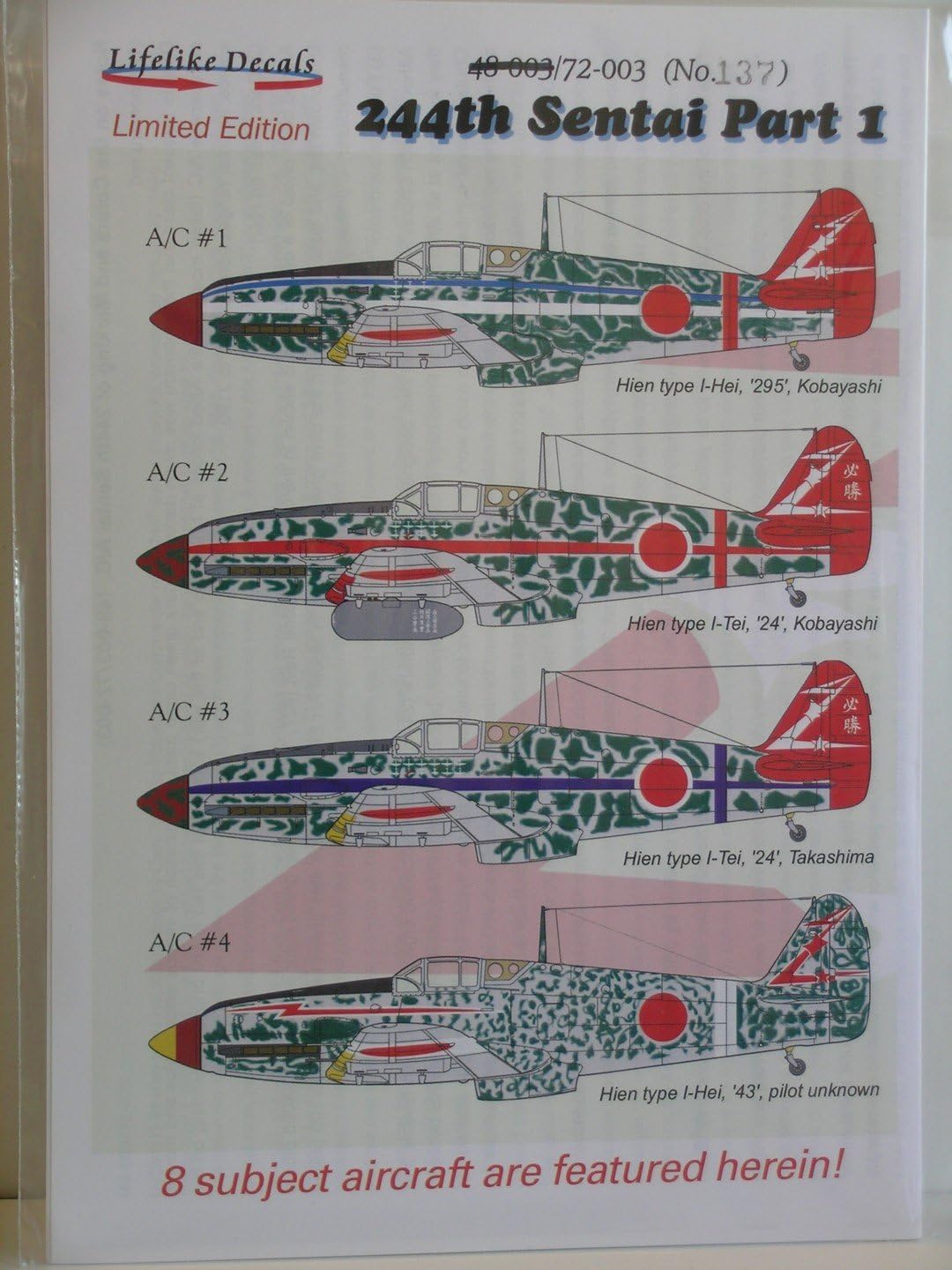 Lifelike Decals 1/72 Scale "Japanese WW II Aircraft 244th Sentai Part 1"----Model Aircraft Decals