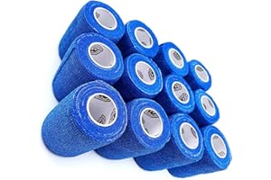 WildCow 3" Blue Vet Wrap Tape Bulk, 12 Pack Cohesive Bandage Wrap, Self Adherent Grip Rolls