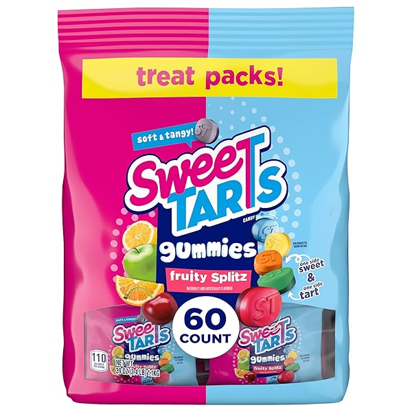 SWEETARTS GUMMIES FRUITY SPLITZ, CANDY, SWEET AND TART, 39 OZ (60 CT)
