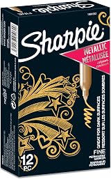 Sharpie Metallic Permanent Markers Fine Point Gold 12 Count