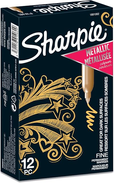 Sharpie Metallic Permanent Markers Fine Point Gold 12 Count