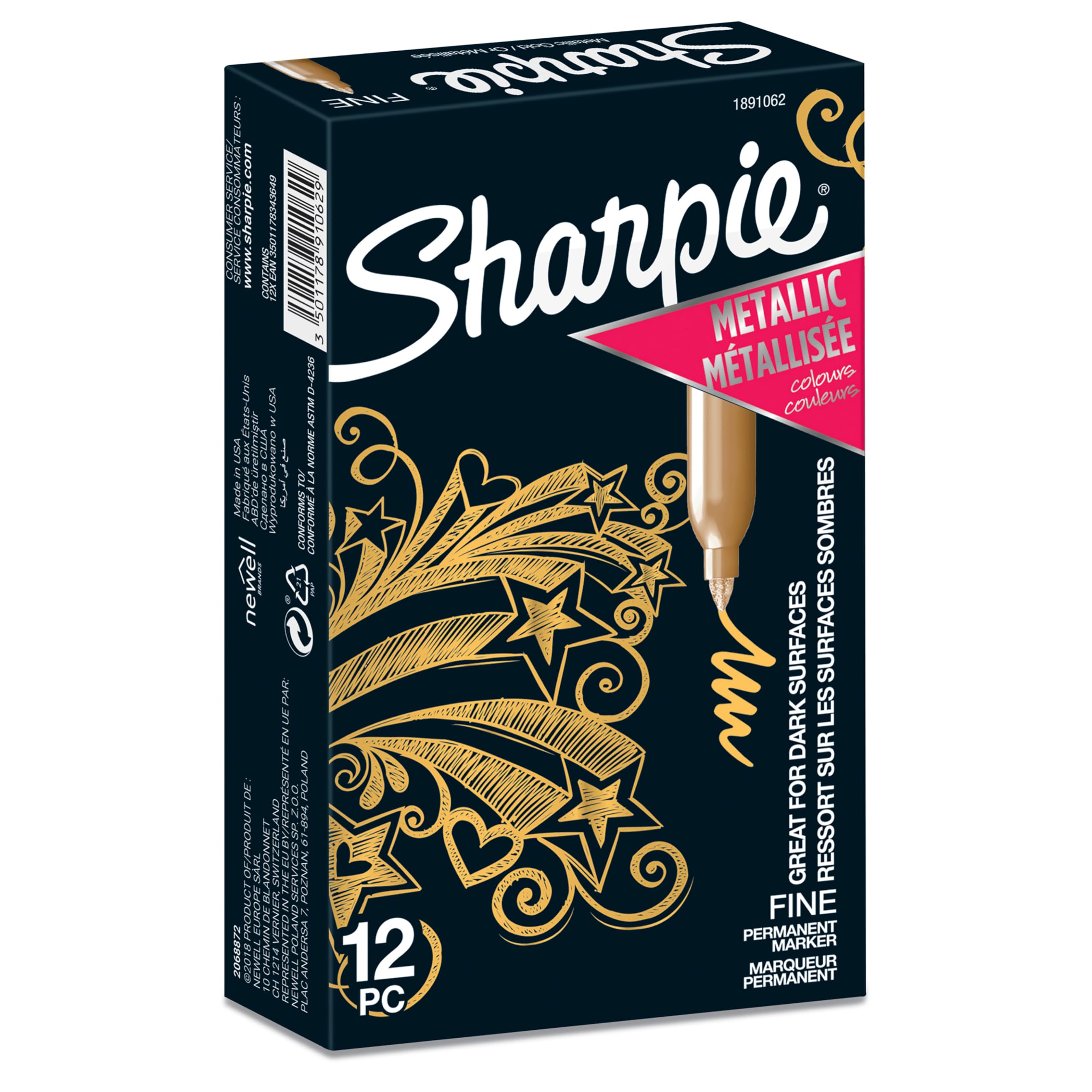 Sharpie Metallic Permanent Markers | Fine Point | Gold | 12 Count