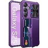 Vihibii for Samsung Galaxy S25 Wallet Case, Built-in Card Holder (4 Cards), [RFID Blocking] & Slide Camera Cover, Military Grade Drop Protection, Rugged Case for Samsung Galaxy S25 6.2", Dark Purple